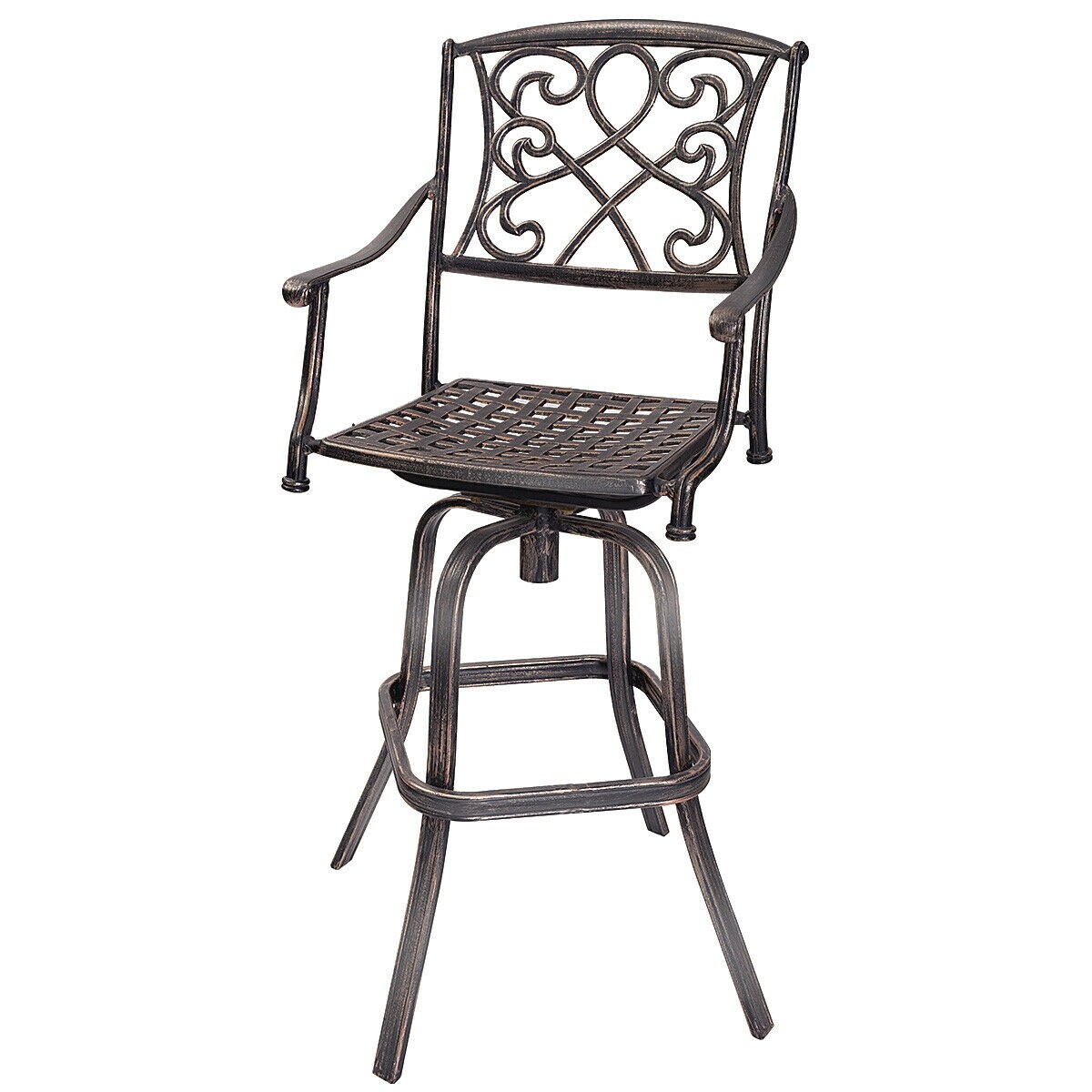 Gymax Cast Aluminum Swivel Bar Stool Patio Furniture Antique Copper Design Outdoor As Pic