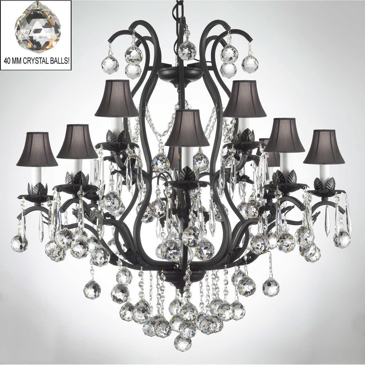 Swarovski Elements Crystal Trimmed Wrought Iron Swarovski Elements Crystal Trimmed Wrought Iron Chandelier Lighting With Faceted Blac On Free Today