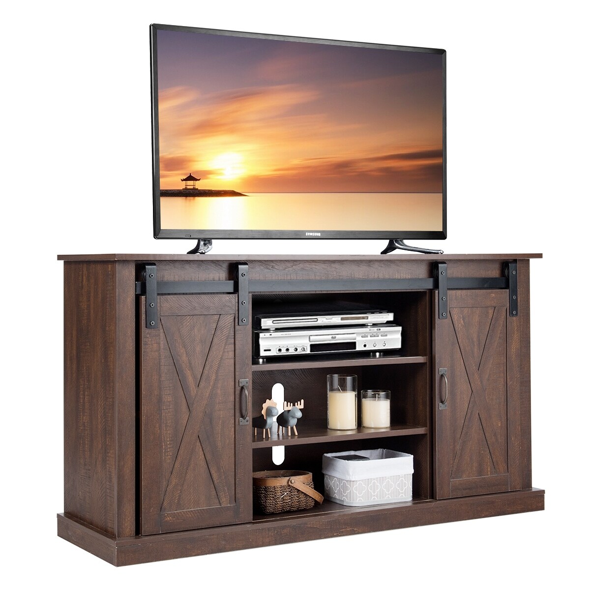 Shop Black Friday Deals On Costway Tv Stand Sliding Barn Door Media Center Console Cabinet On Sale Overstock 30316867