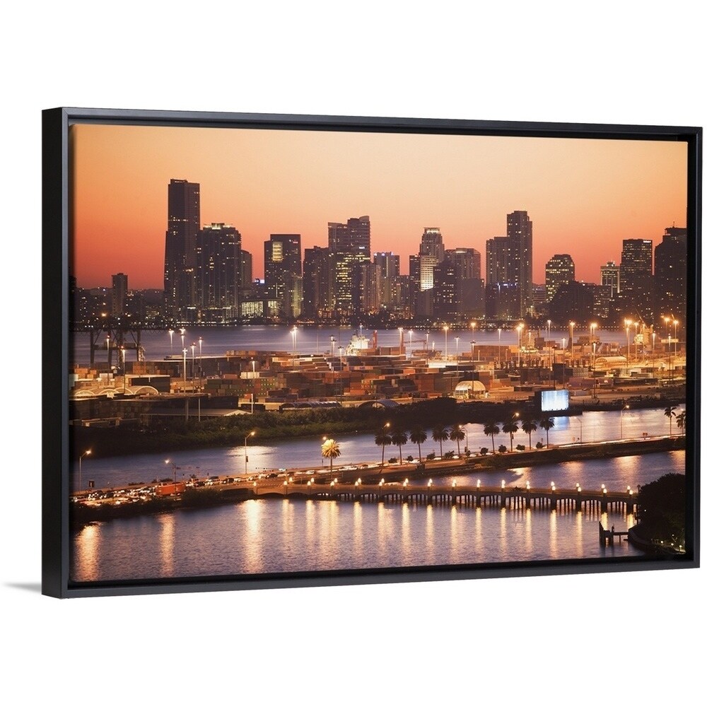 Usa Florida Miami Cityscape With Coastline Multi Color