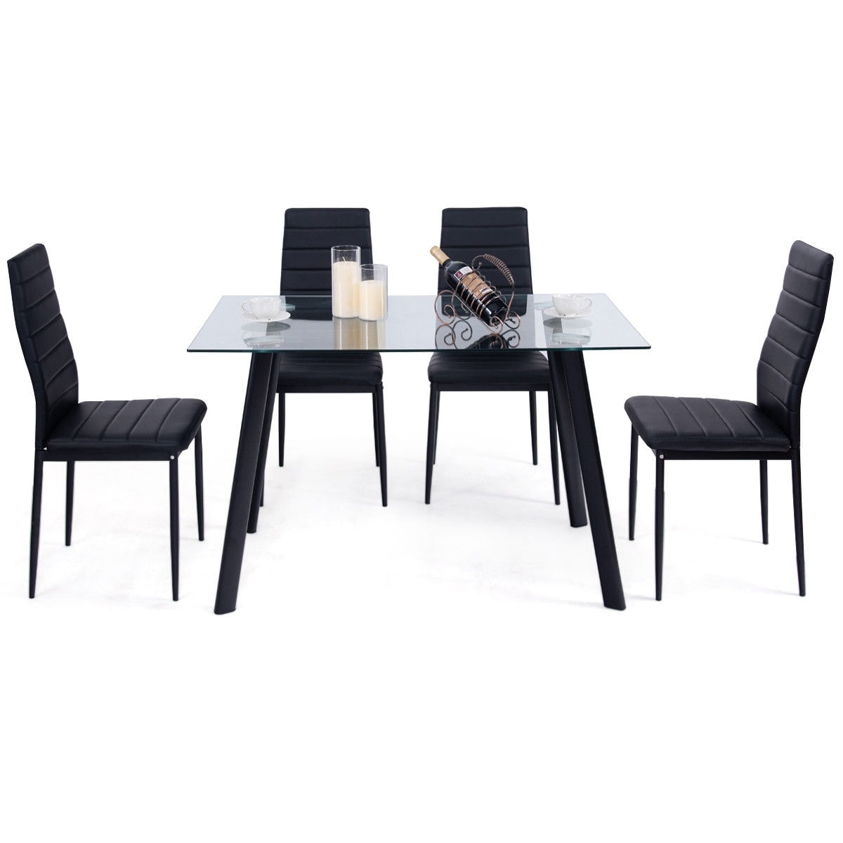 Shop Costway Modern Glass Dining Table Set Tempered Glass Top PVC
