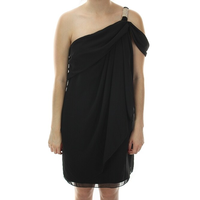 Black One Shoulder Draped Dress