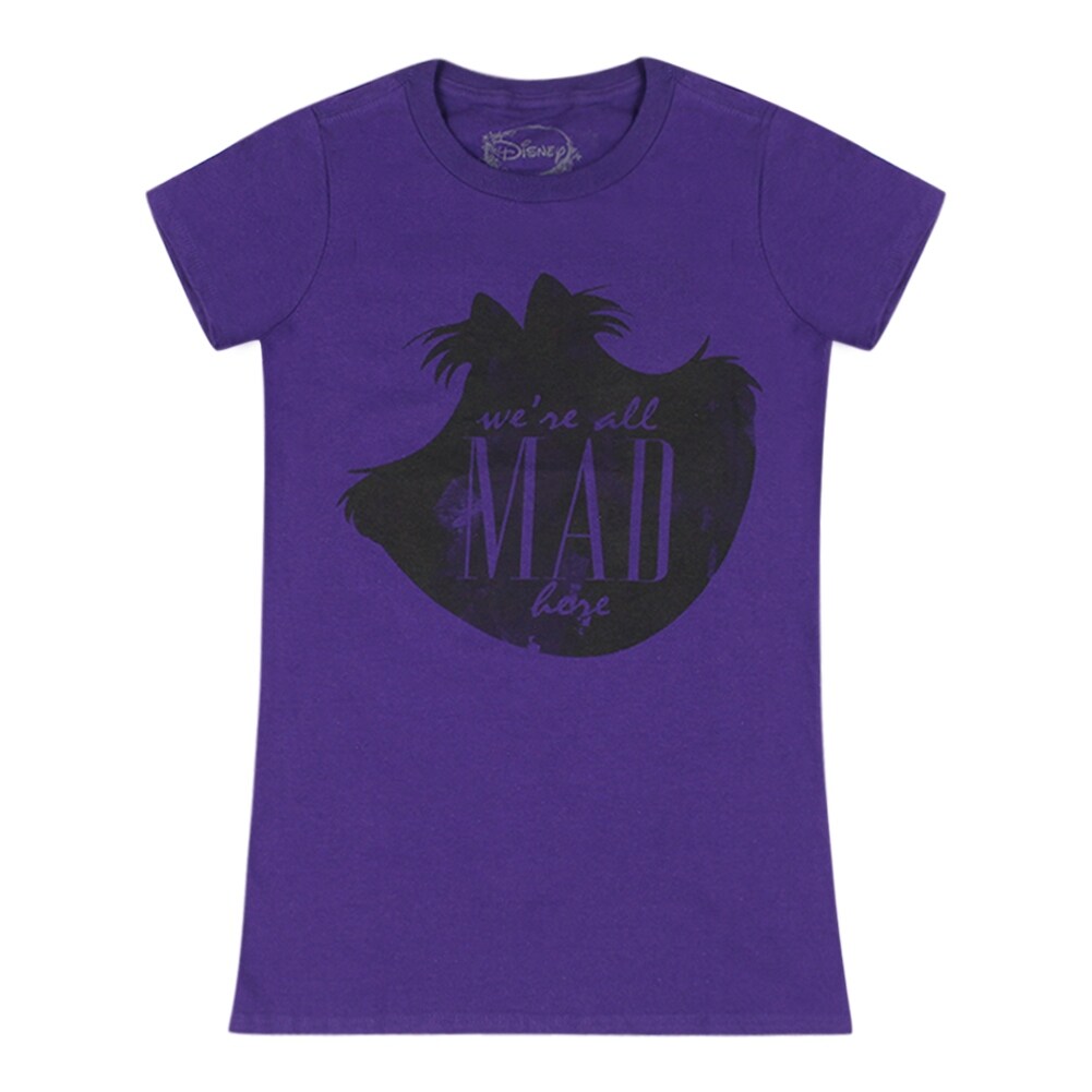 Shop Disney We Are All Mad Here Cheshire Cat Face Silhouette Women S Purple T Shirt Overstock 17848151