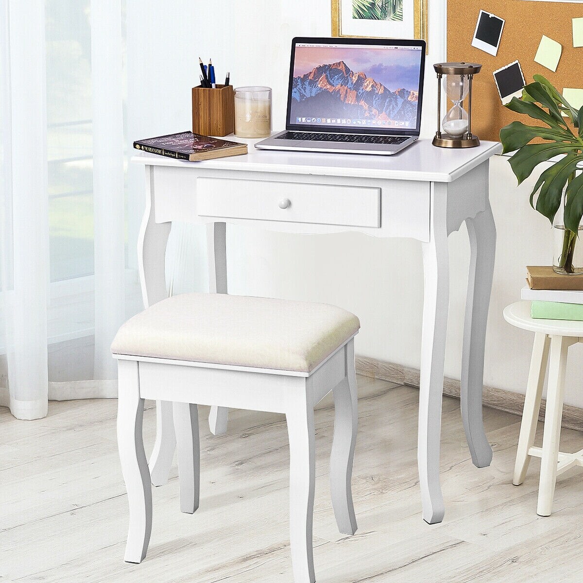 Shop Costway White Vanity Table Jewelry Makeup Desk Bench Dresser