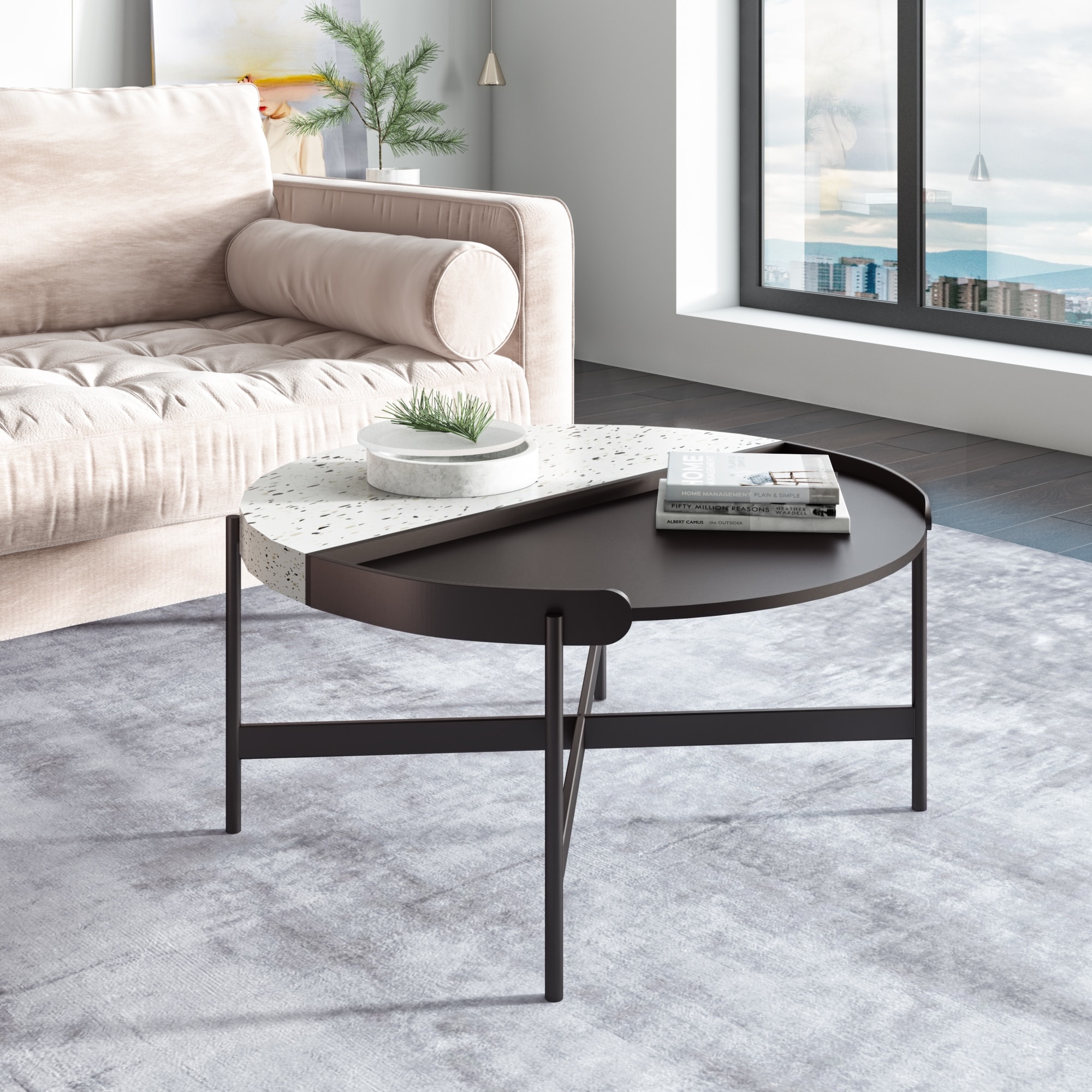 Modrest Gemini Modern White Terrazzo Concrete Black Metal Coffee Table Overstock 28425313 Discover prices, catalogues and new features. modrest gemini modern white terrazzo concrete black metal coffee table