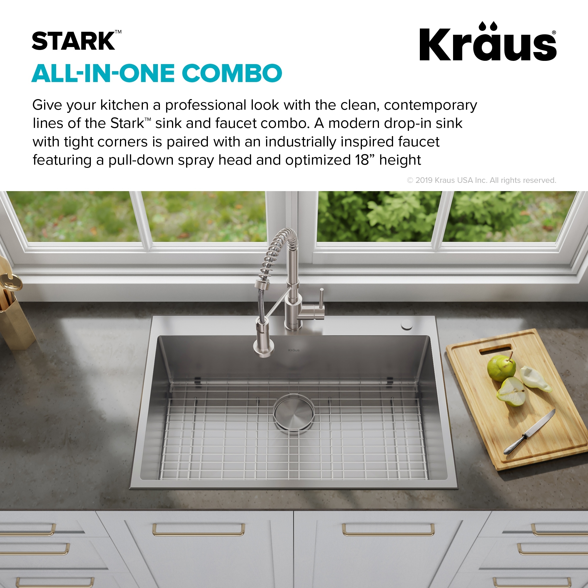 Kraus Stark 33 Inch Undermount Drop In Kitchen Sink Pulldown Faucet Combo Overstock 28626044
