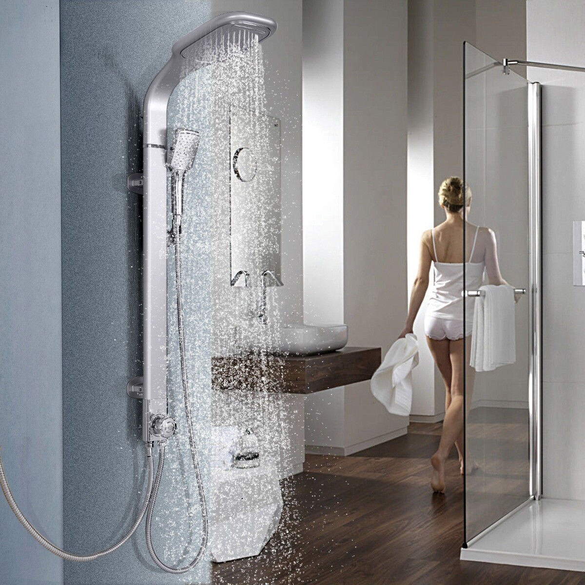 Shop Costway 44 Aluminium Alloy Shower Column Panel Rainfall Shop Costway 44 Aluminium Alloy Shower Column Panel Rainfall