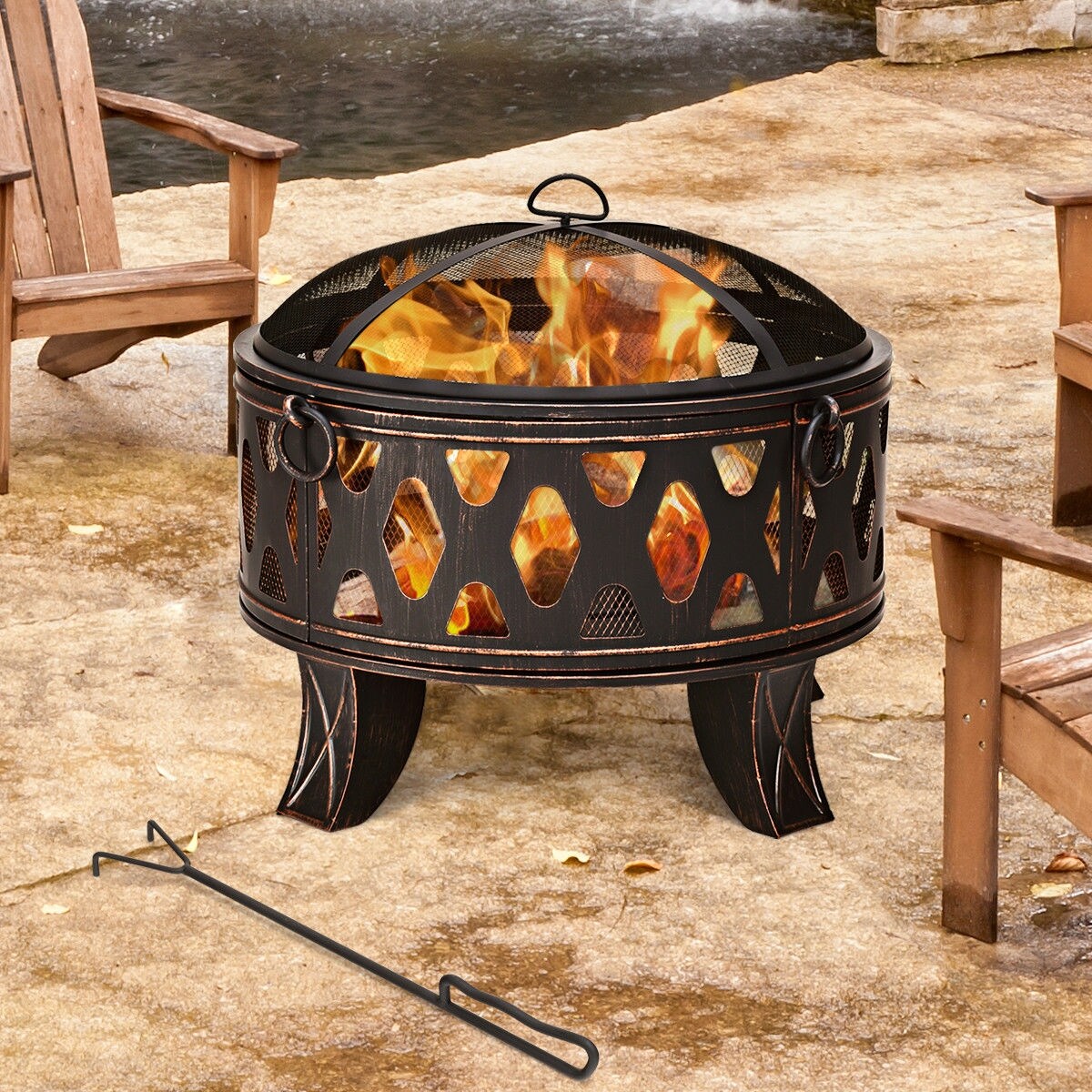 Shop Costway 28 Outdoor Fire Pit Bbq Portable Camping Firepit