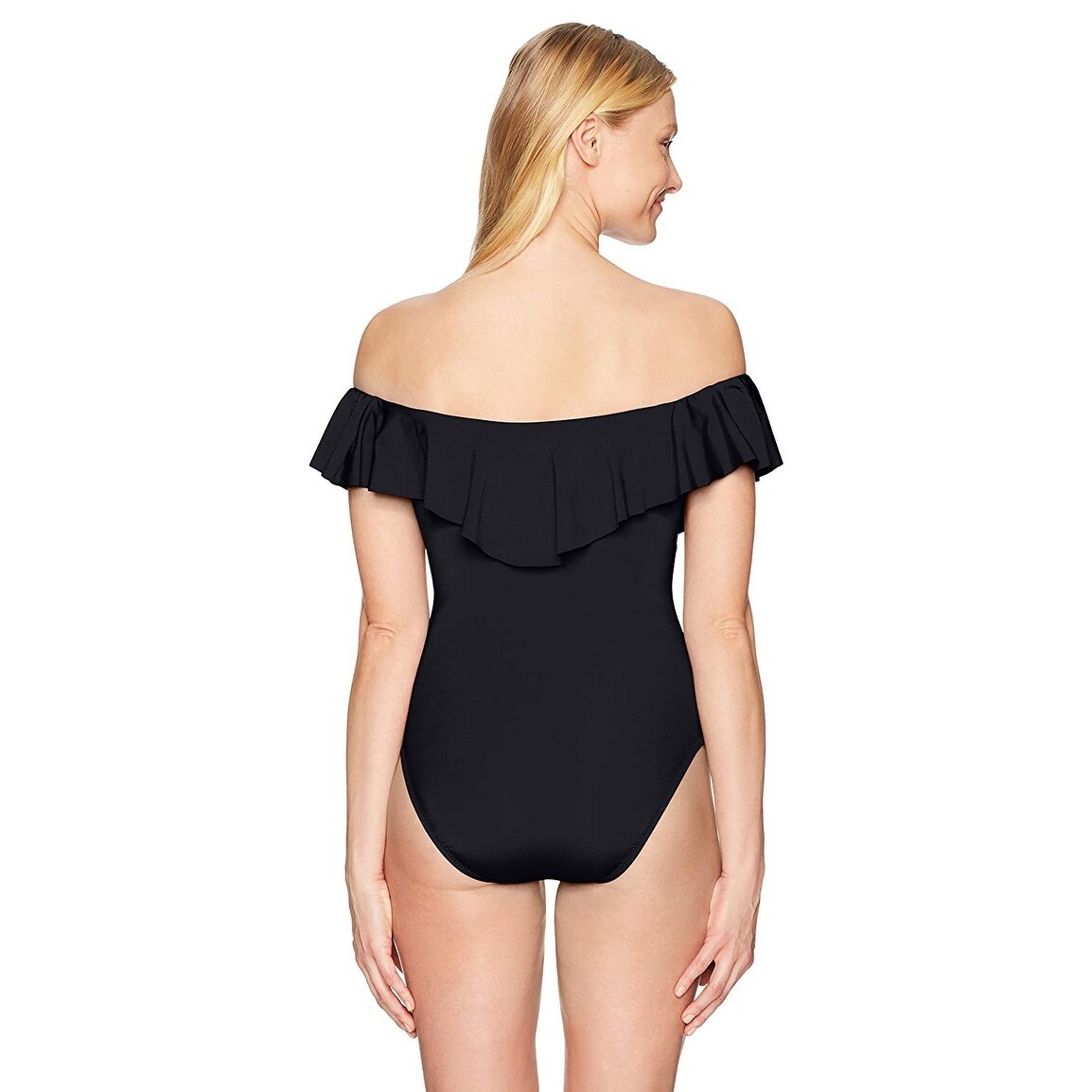 Shop Trina Turk Women S Off Shoulder Ruffle One Piece Swimsuit