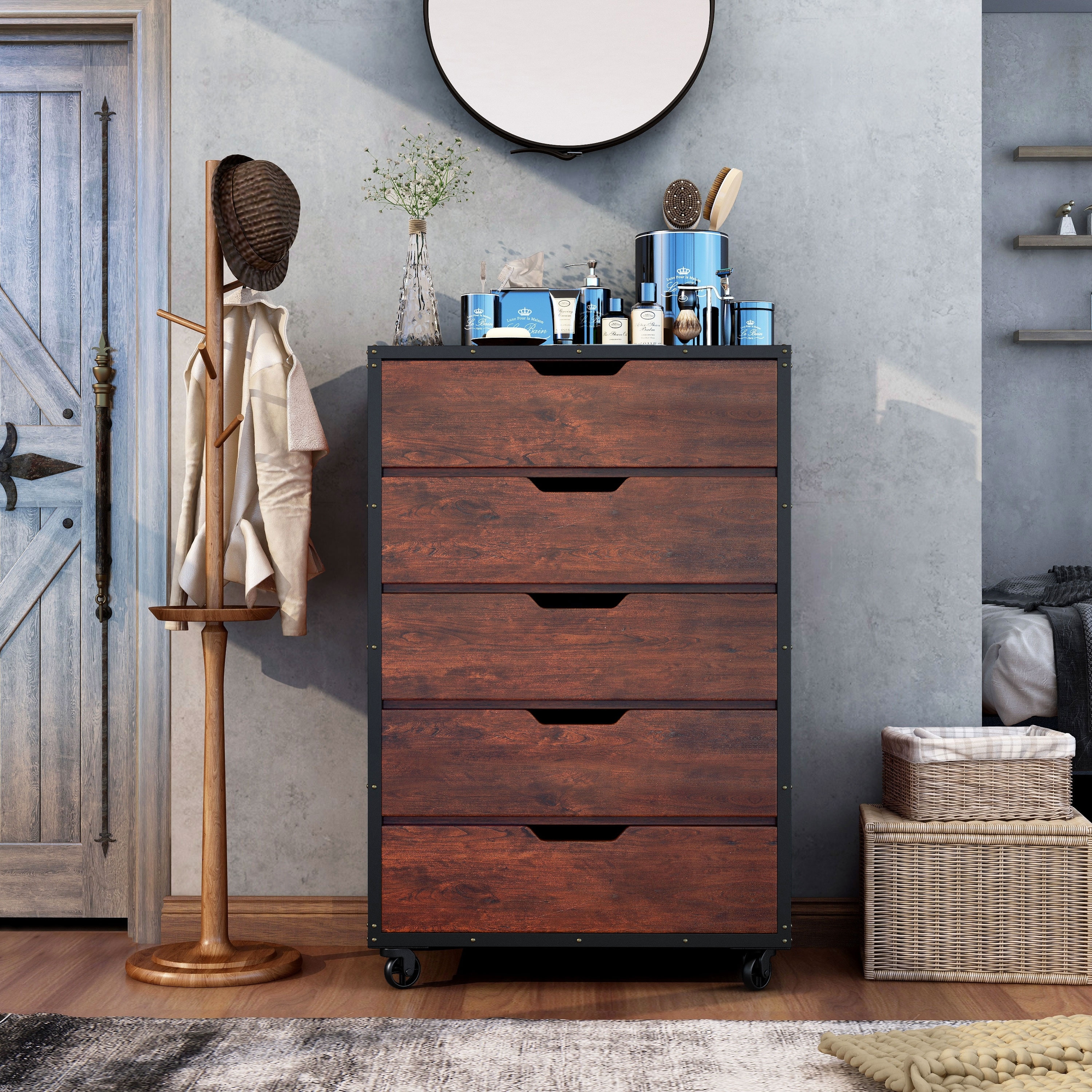 Furniture Of America Aurville Vintage Walnut 5 Drawer Chest