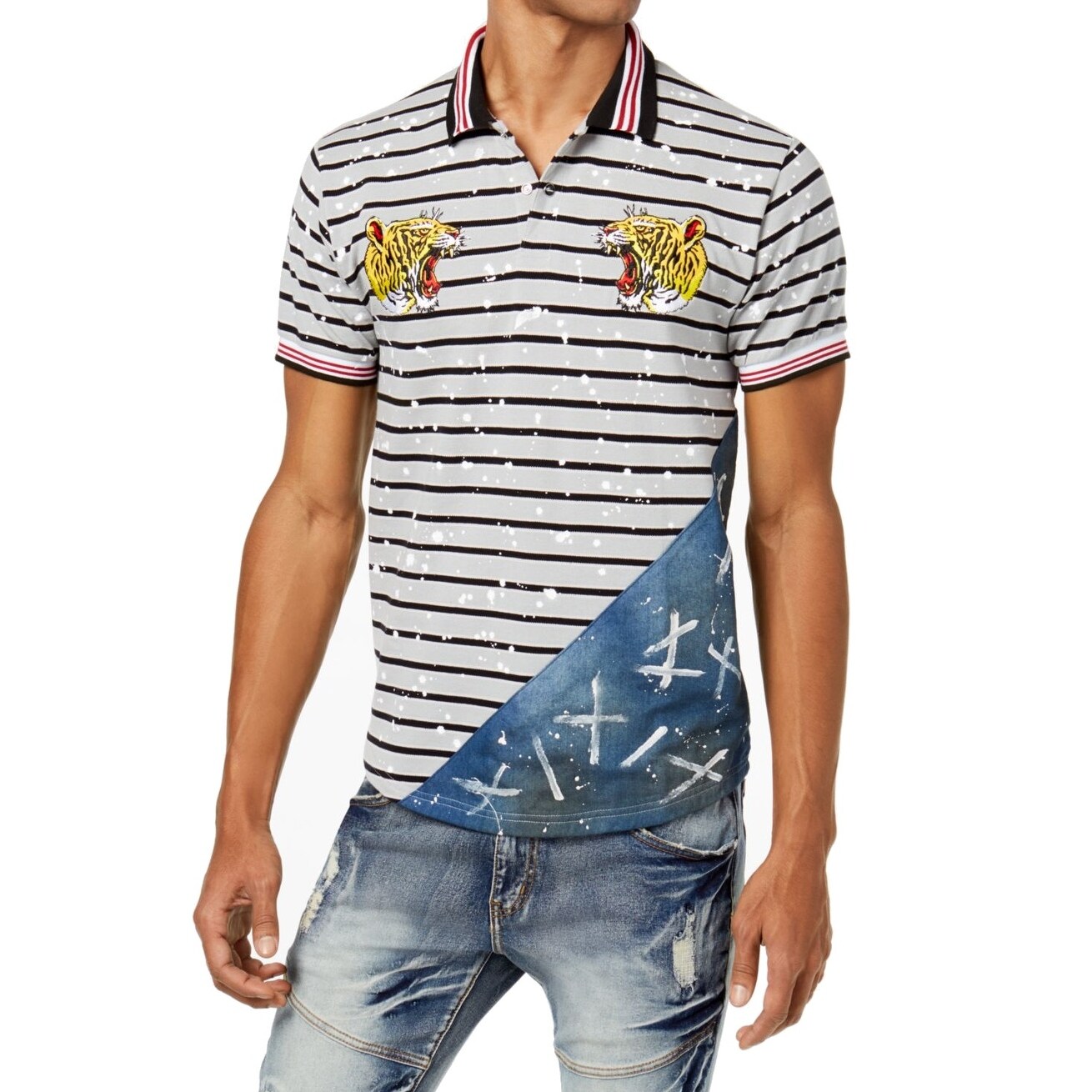 Shop Reason Mens Small Stripe Paint Splash Tiger Polo Shirt