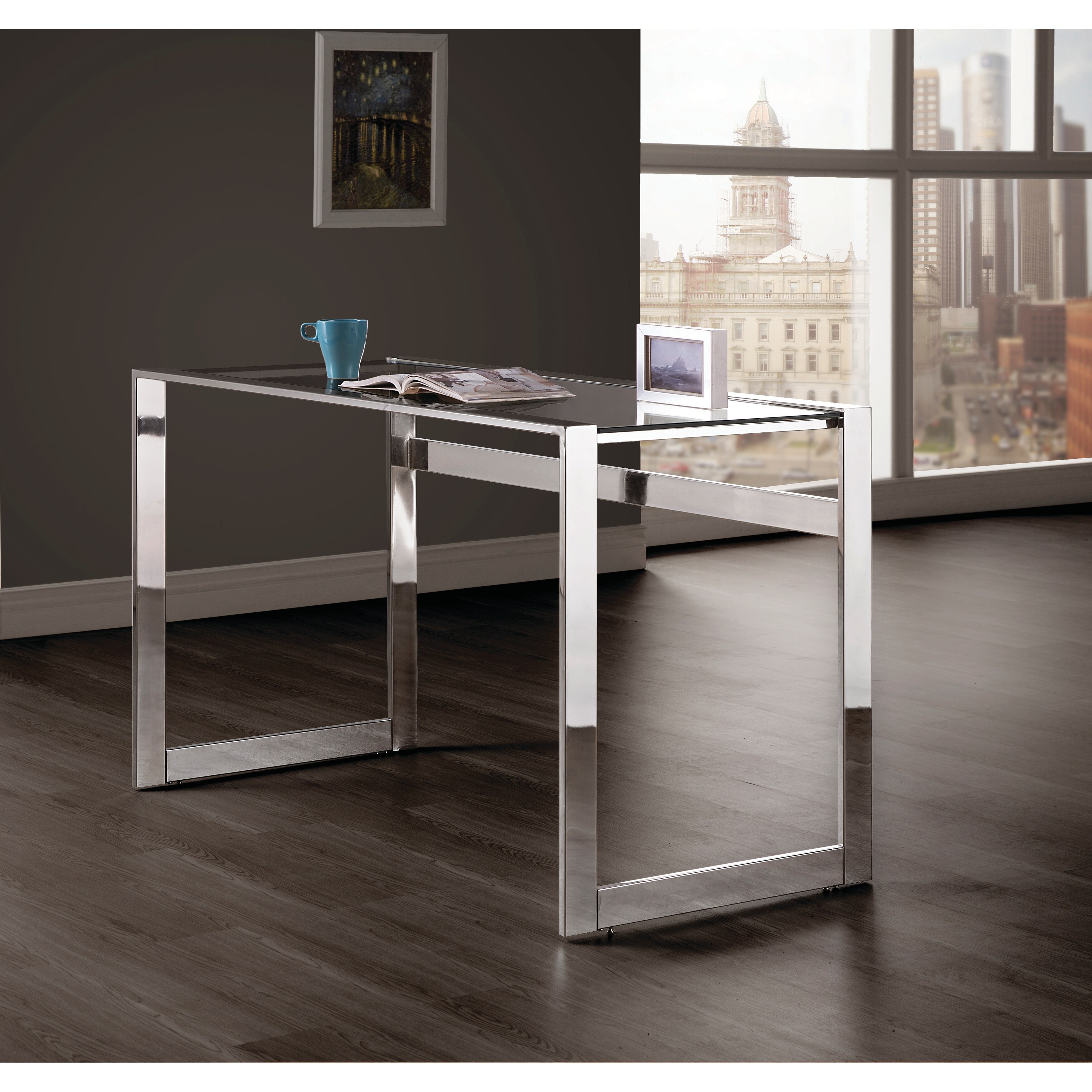 Strick & Bolton Cruz Chrome/ Tempered Glass Writing Desk - Overstock - 31059891