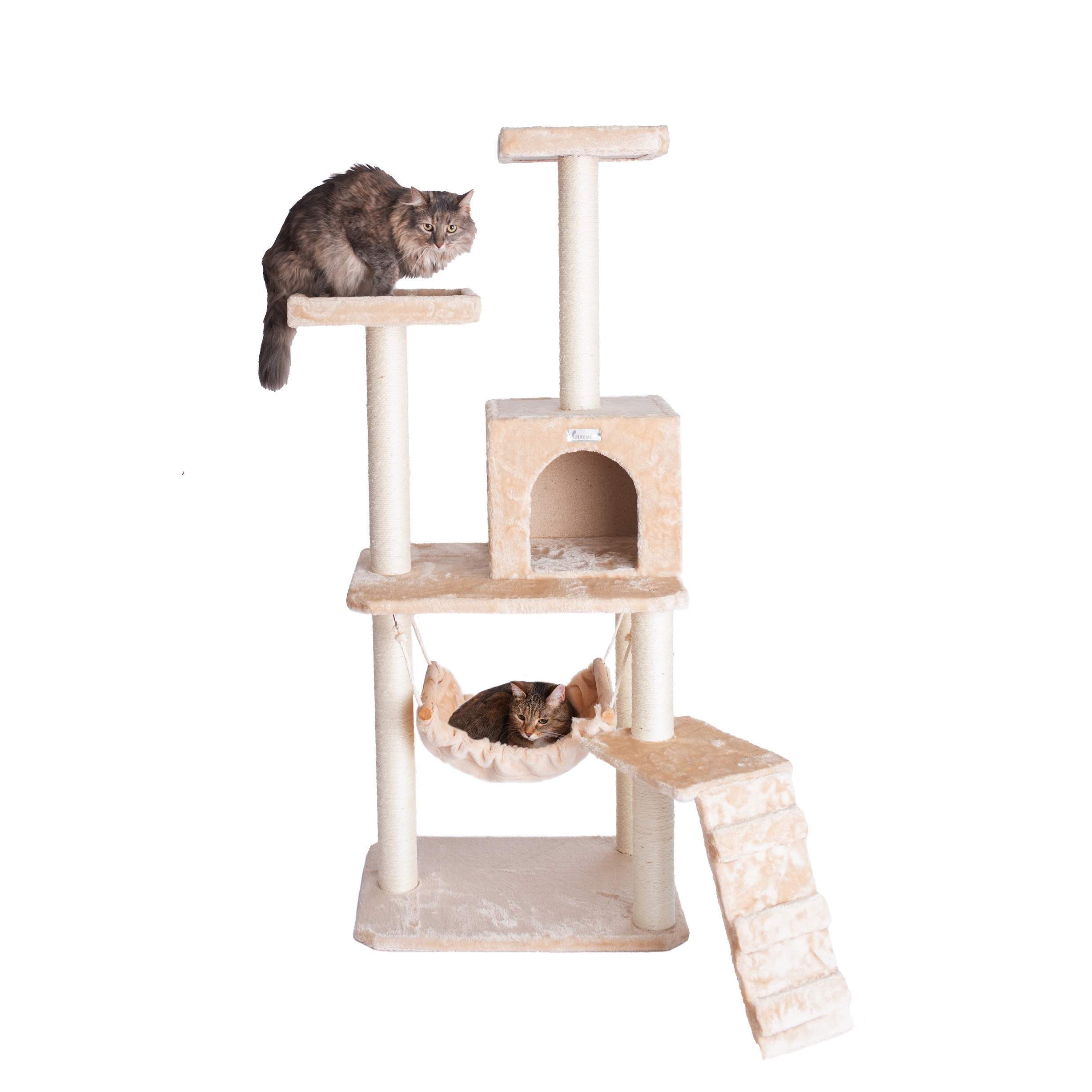 Gleepet 57 Inch Multi Tier Faux Carpet Cat Tree With Condo And Hammock Overstock 8398749