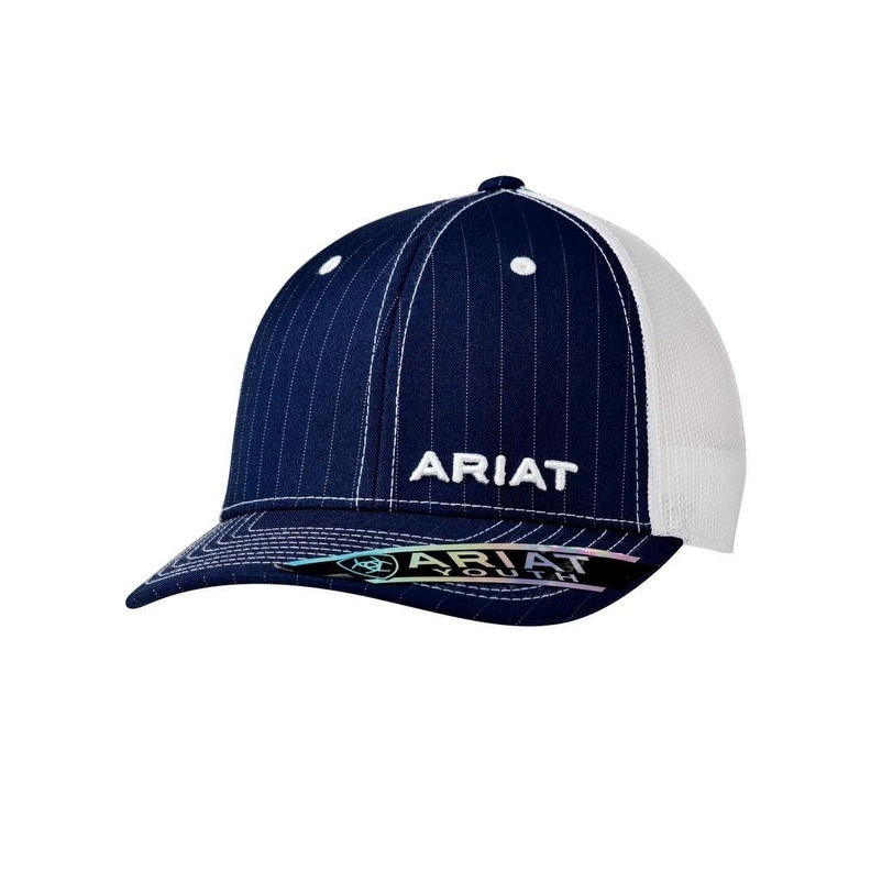 Ariat Kids Hat Youth Baseball Cap Mesh Back Logo Pinstripe Blue Navy 1517903