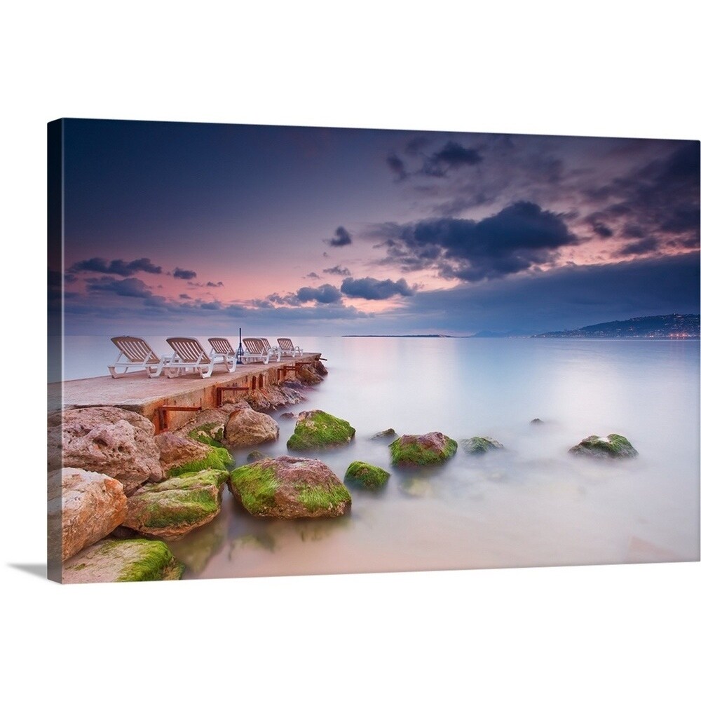 Chairs On Pier With Sea And Clouds Sky Multi Color