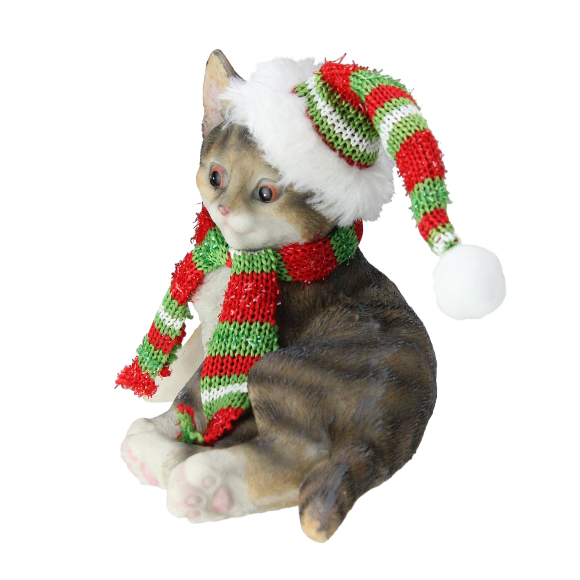 Shop 6 75 Brown Sitting Tabby Cat With Striped Hat And Scarf