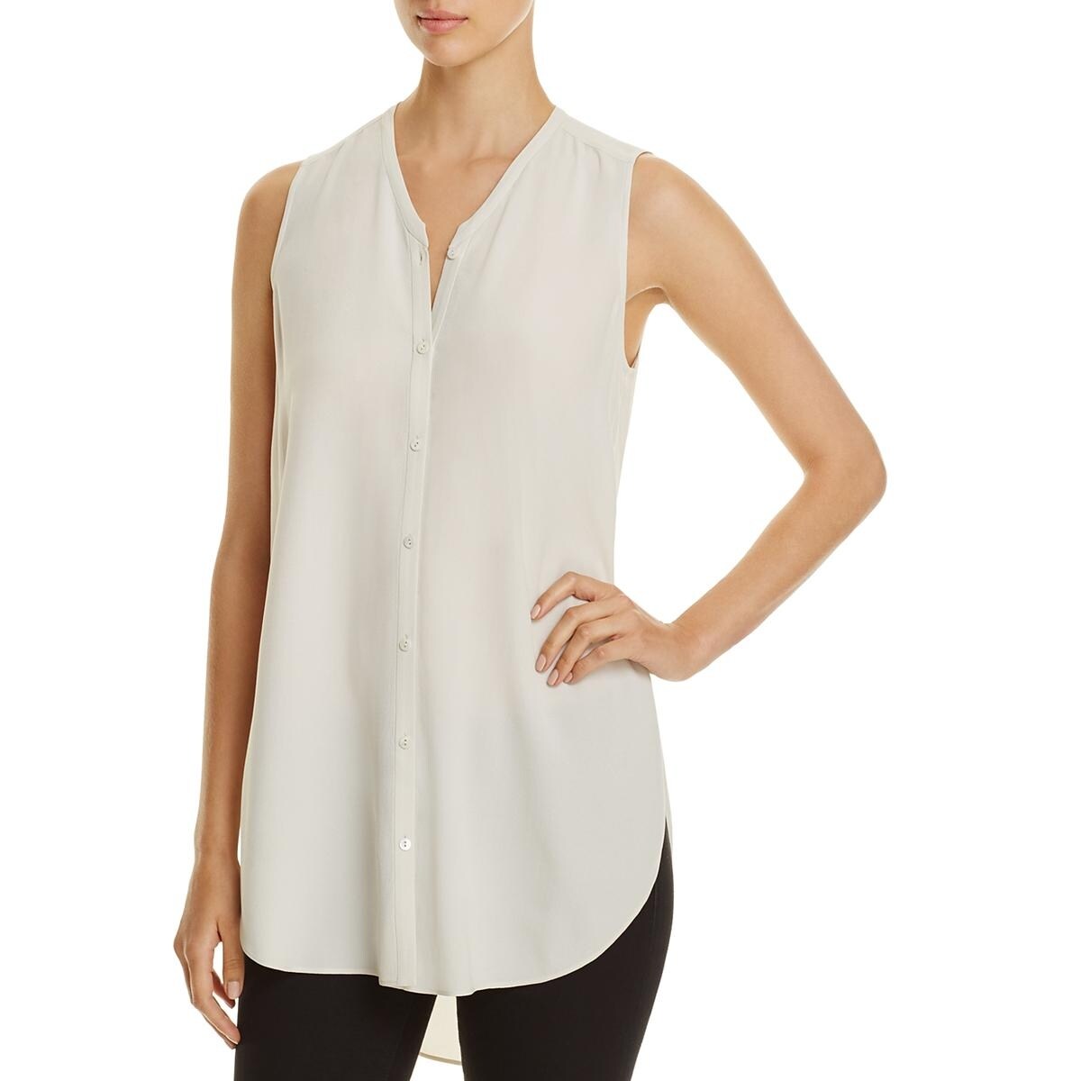 Medium Brown Eileen Fisher Womens Silk Georgette Crepe Round Neck Shell Top CBLST