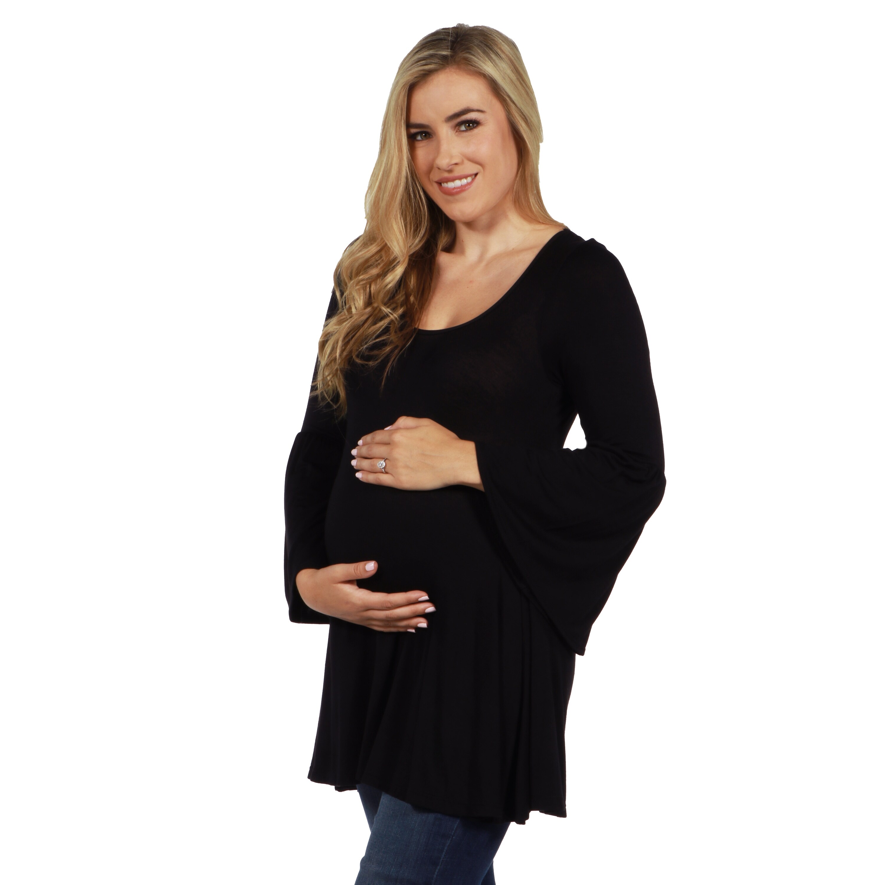 24seven Comfort Apparel Bell Sleeve Flared Maternity Tunic Top