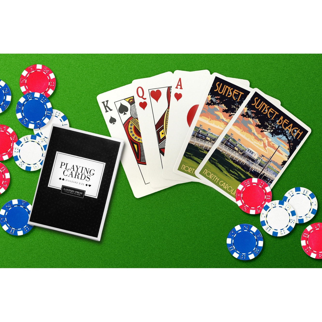 Calabash North Carolina Sunset Beach Swinging Bridge Lantern Press Artwork Playing Card Deck 52 Card Poker Size With J
