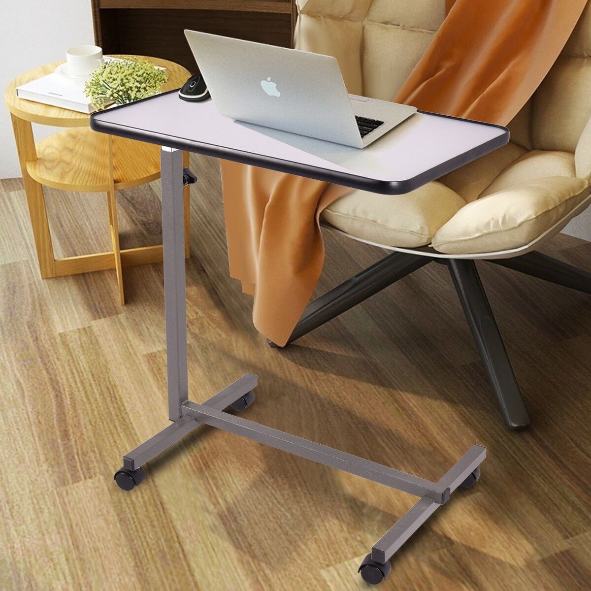 Gymax Overbed Rolling Table Over Bed Laptop Tray Tilting Top Gary
