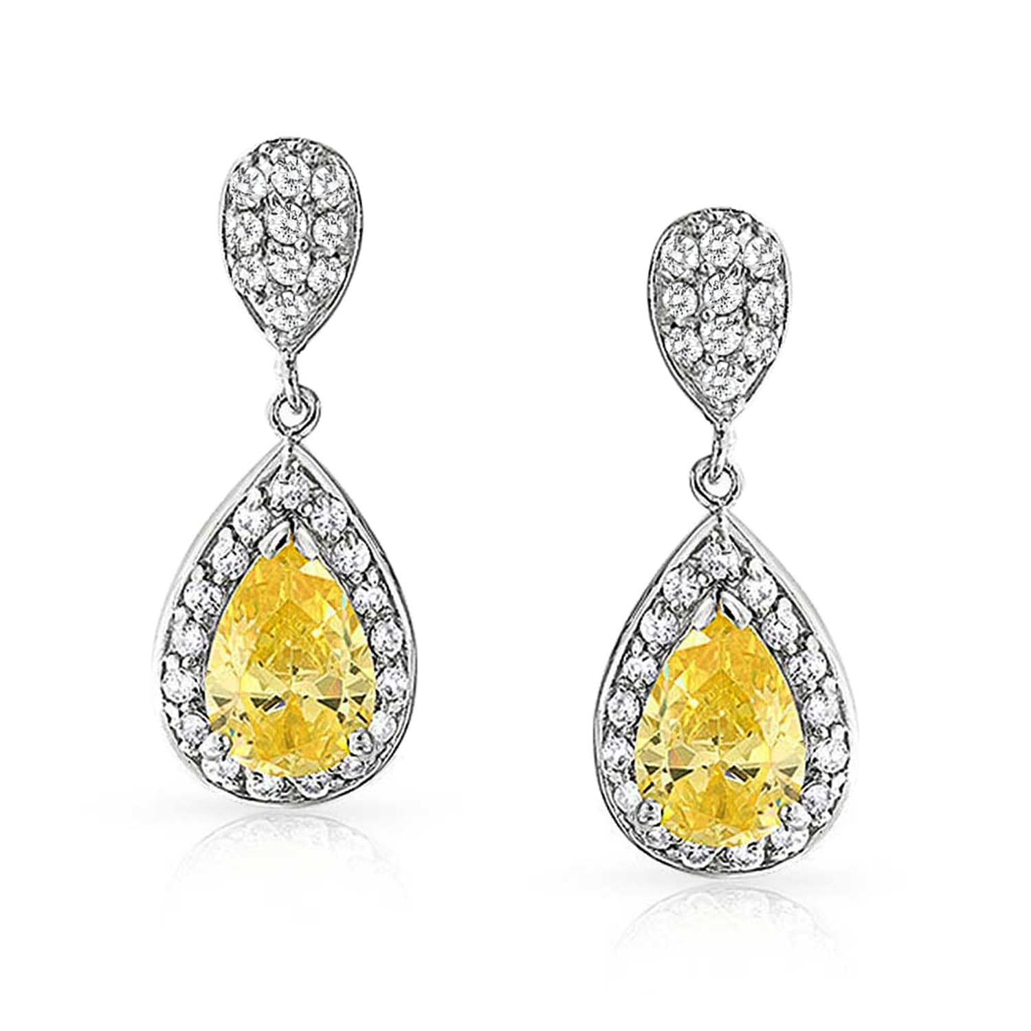 Pave Cz Halo Teardrop Cubic Zirconia Canary Yellow Dangle Drop Earrings For Women 925 Sterling Silver Pave Cz Halo Teardrop Cubic Zirconia Canary Yellow Dangle Drop Earrings For Women 925 Sterling Silver