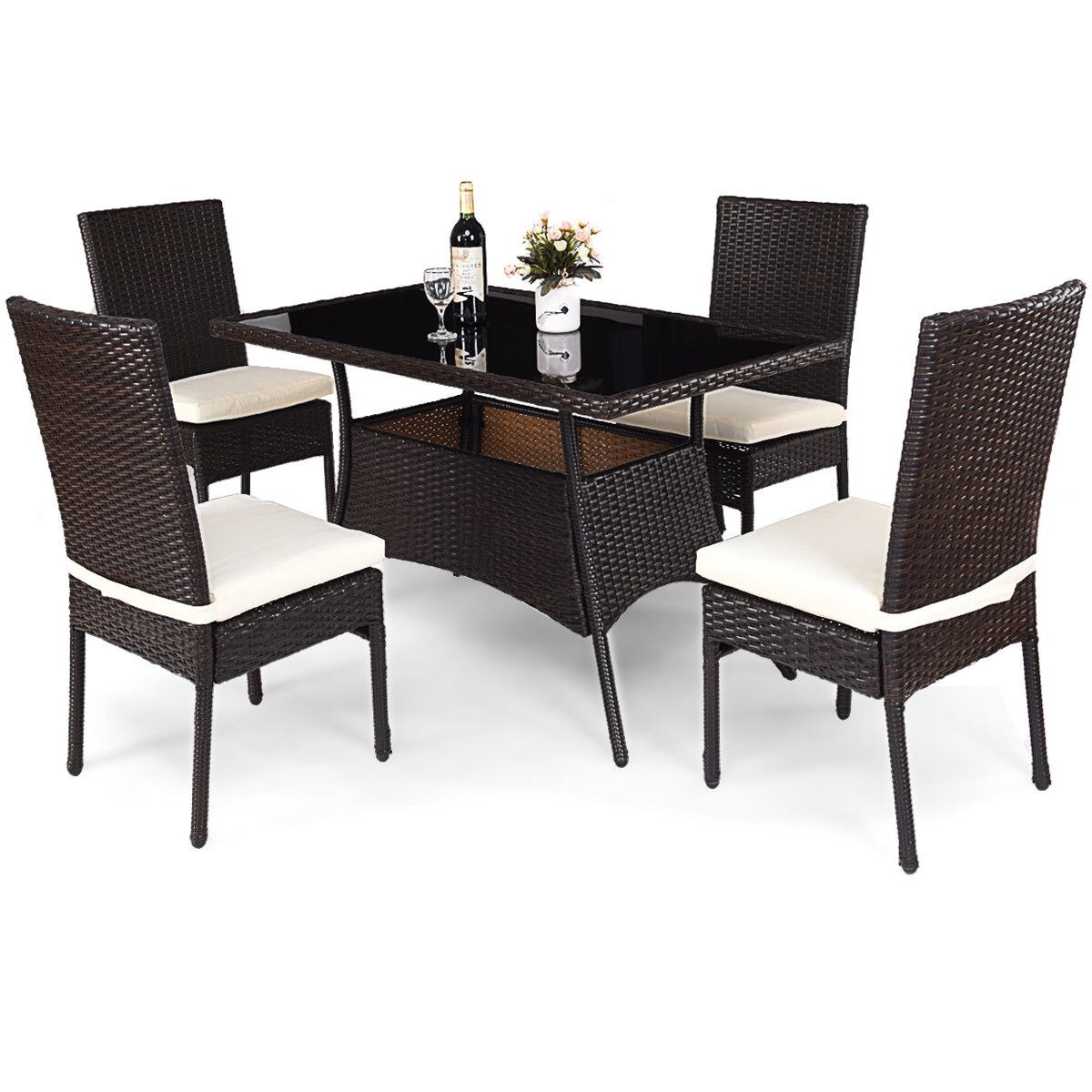 Costway 5 Piece Outdoor Patio Furniture Rattan Dining Table Costway 5 Piece Outdoor Patio Furniture Rattan Dining Table Cushioned Chairs Set