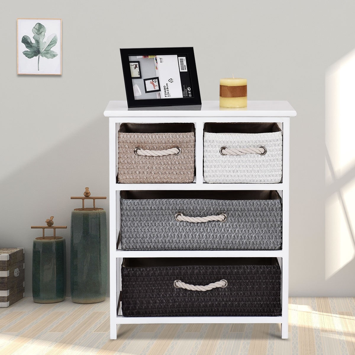 Gymax Storage Drawer Unit 4 Woven Basket Cabinet Chest Bedside Gymax Storage Drawer Unit 4 Woven Basket Cabinet Chest Bedside Table Nightstand As Pic On Free Shipping Today 25455516