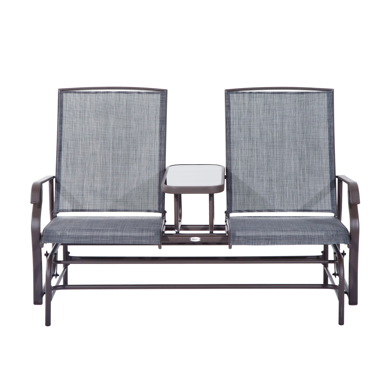 Shop Outsunny Two Person Outdoor Mesh Fabric Patio Double Glider Chair With Center Table Overstock 18013207