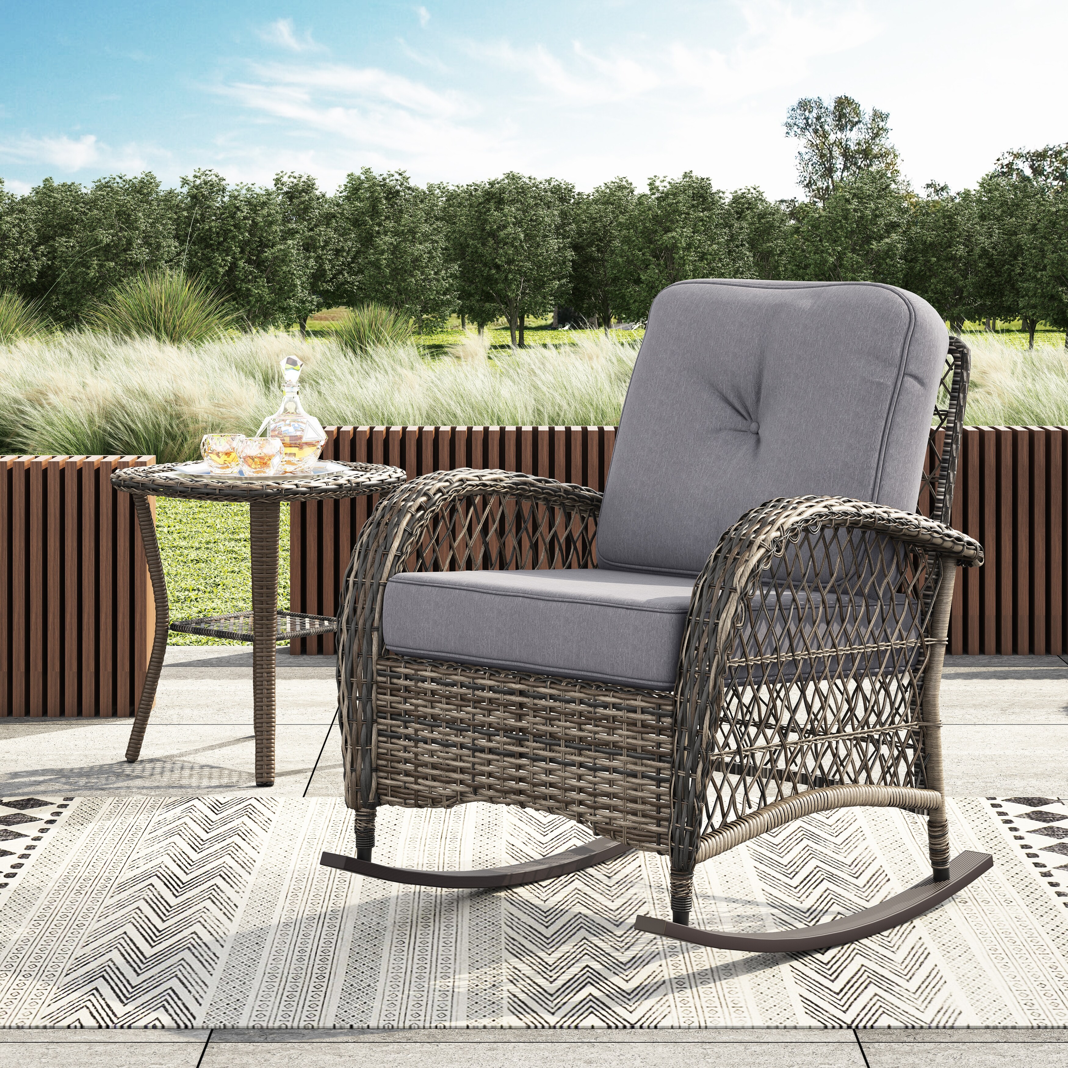 Shop Corvus Salerno Outdoor Wicker Rocking Chair With Cushions On Sale Overstock 21481356