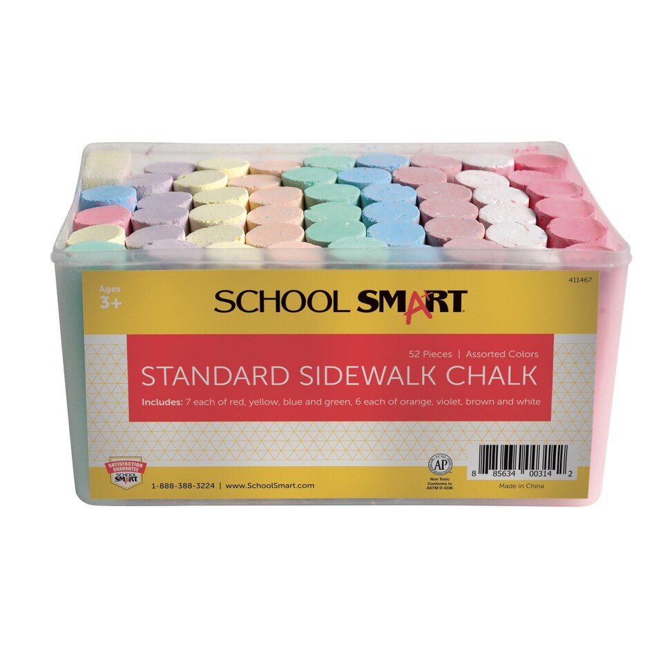 School Smart Sidewalk Chalk With Tub 4 X 1 Inches Assorted Colors Pack Of 52