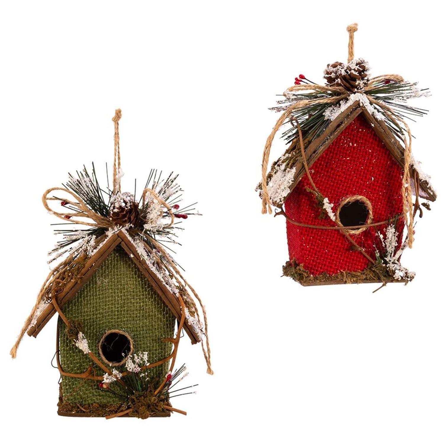 Club Pack Of 12 Red And Green Decorative Bird House Club Pack Of 12 Red And Green Decorative Bird House