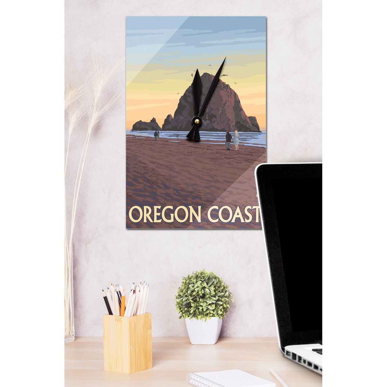 Cannon Beach Oregon Haystack Rock Lantern Press Artwork Acrylic Wall Clock Acrylic Wall Clock