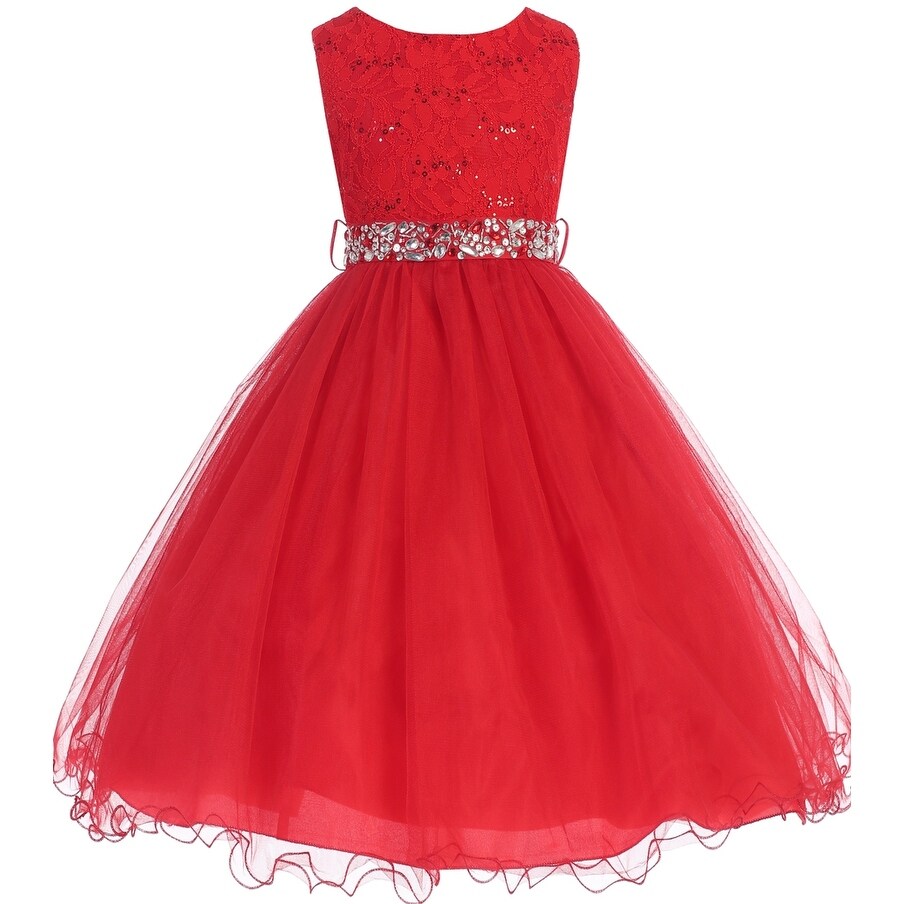 Flower Girl Dress Glitter Sequin Top /& Rhinestone Sash Burgundy JK 3670