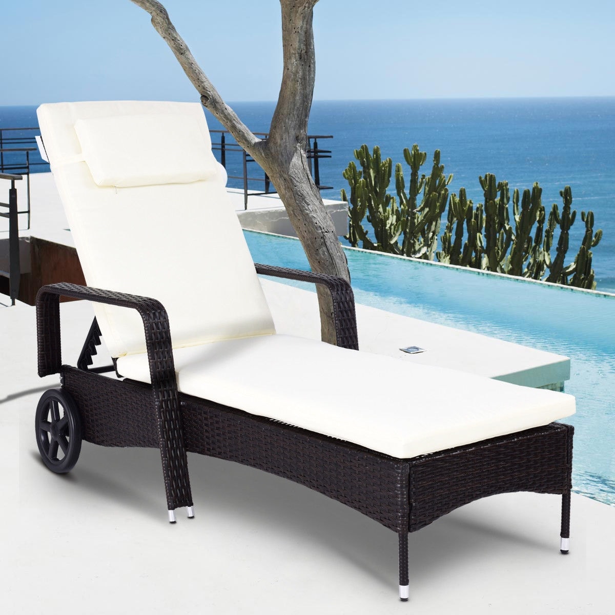 Costway Outdoor Chaise Lounge Chair Recliner Cushioned Patio Costway Outdoor Chaise Lounge Chair Recliner Cushioned Patio Furniture Adjule Wheels Brown Free Shipping Today 20445689