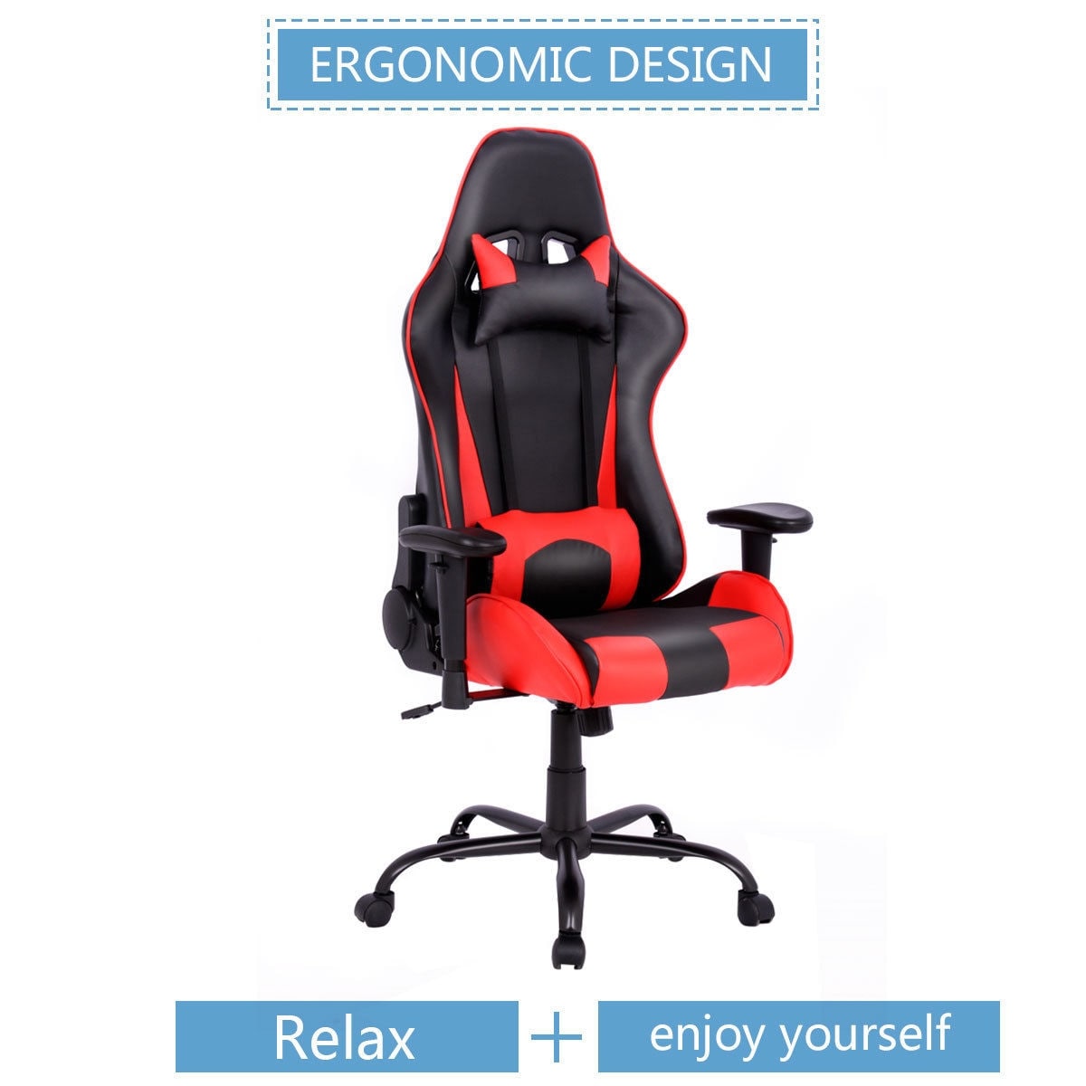 Costway Gaming Chair Racing High Back Office Chair W Lumbar Support And Headrest Red