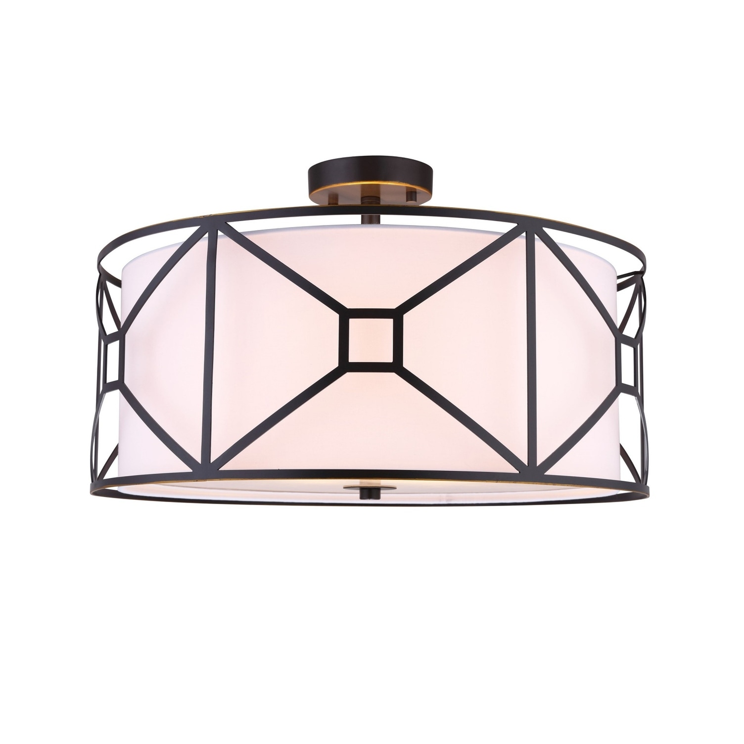 Woodbridge Lighting 17135 S120a1 Regan 3 Light 20 Wide Drum Style Semi Flush Ceiling Fixture With Fabric Shade And Metal Cage