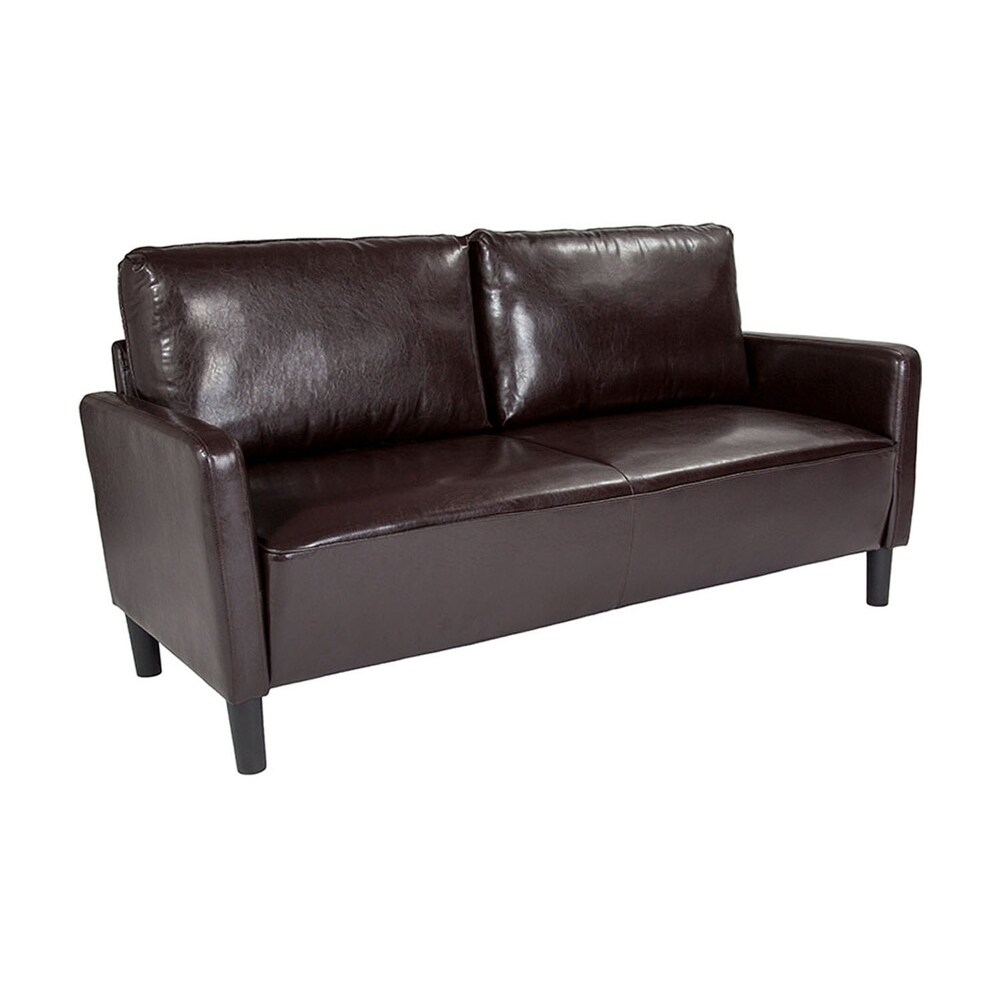 Offex Contemporary Brown Upholstered Leather Sofa With Loose Back Cushion