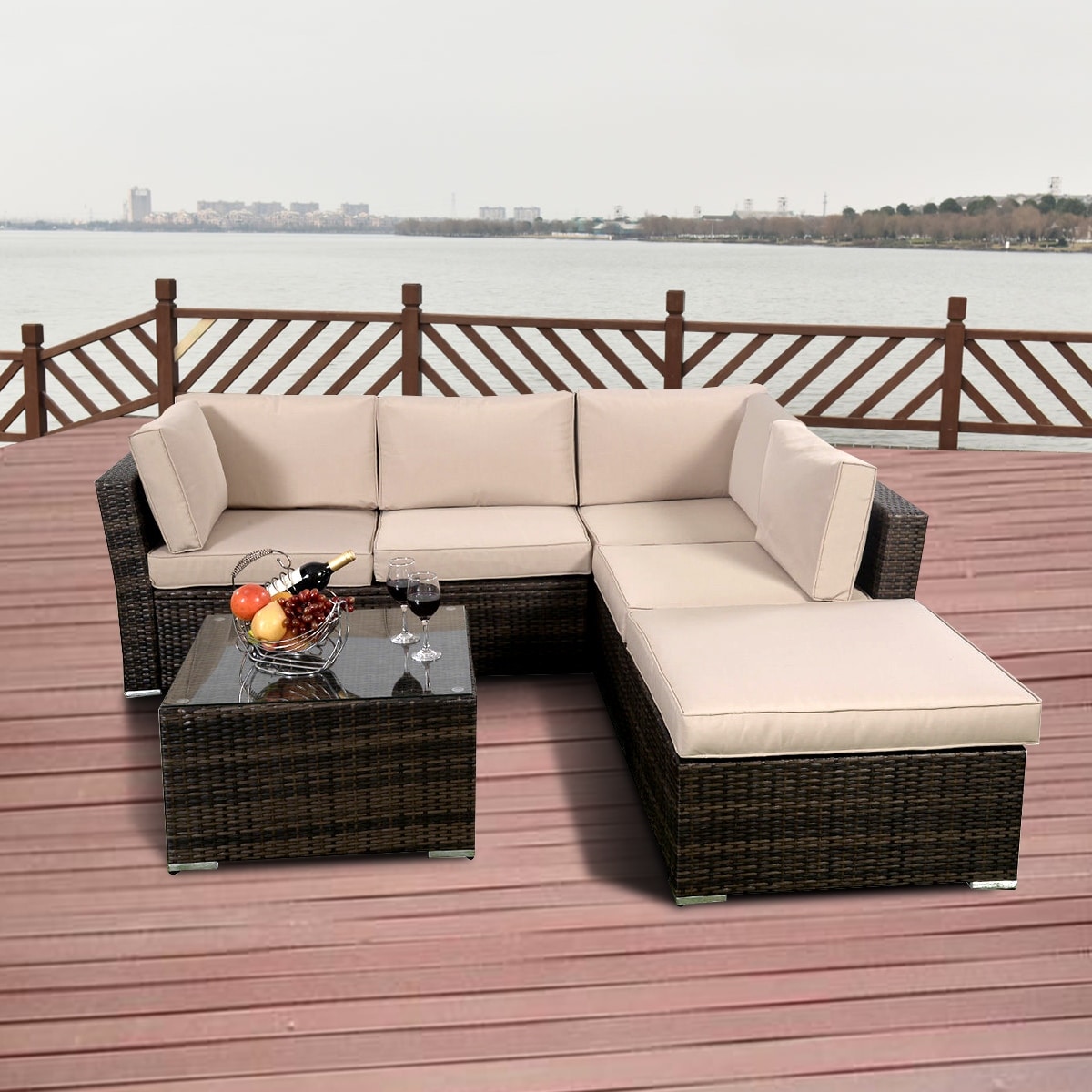 Costway 4pcs Wicker Cushioned Patio Rattan Furniture Set Sofa 5 Costway 4pcs Wicker Cushioned Patio Rattan Furniture Set Sofa 5 Seat Garden Lawn Brown Free Shipping Today 15943336