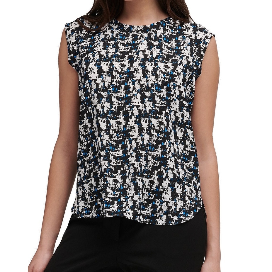 Shop Dkny Women S Blouse Black White Blue Size Xl Abstract Ink