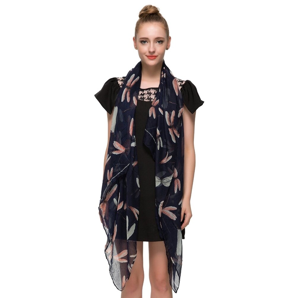 Elegant Women Dragon Fly Print Soft Long Scarf Wrap Shawl 68 Inches X 35 Inches