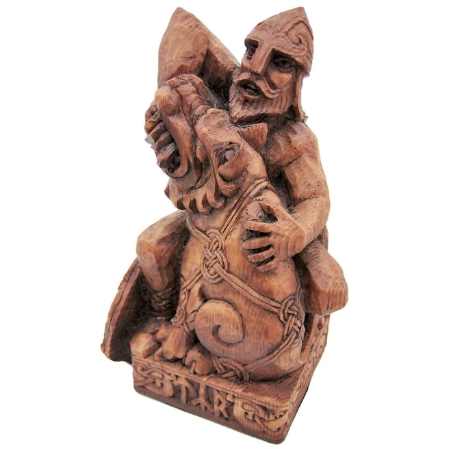Norse God Tyr Battling Fenrir Wood Finish Statue Dryad Brown Overstock 16819729 He protected the house of the gods and humankind. norse god tyr battling fenrir wood