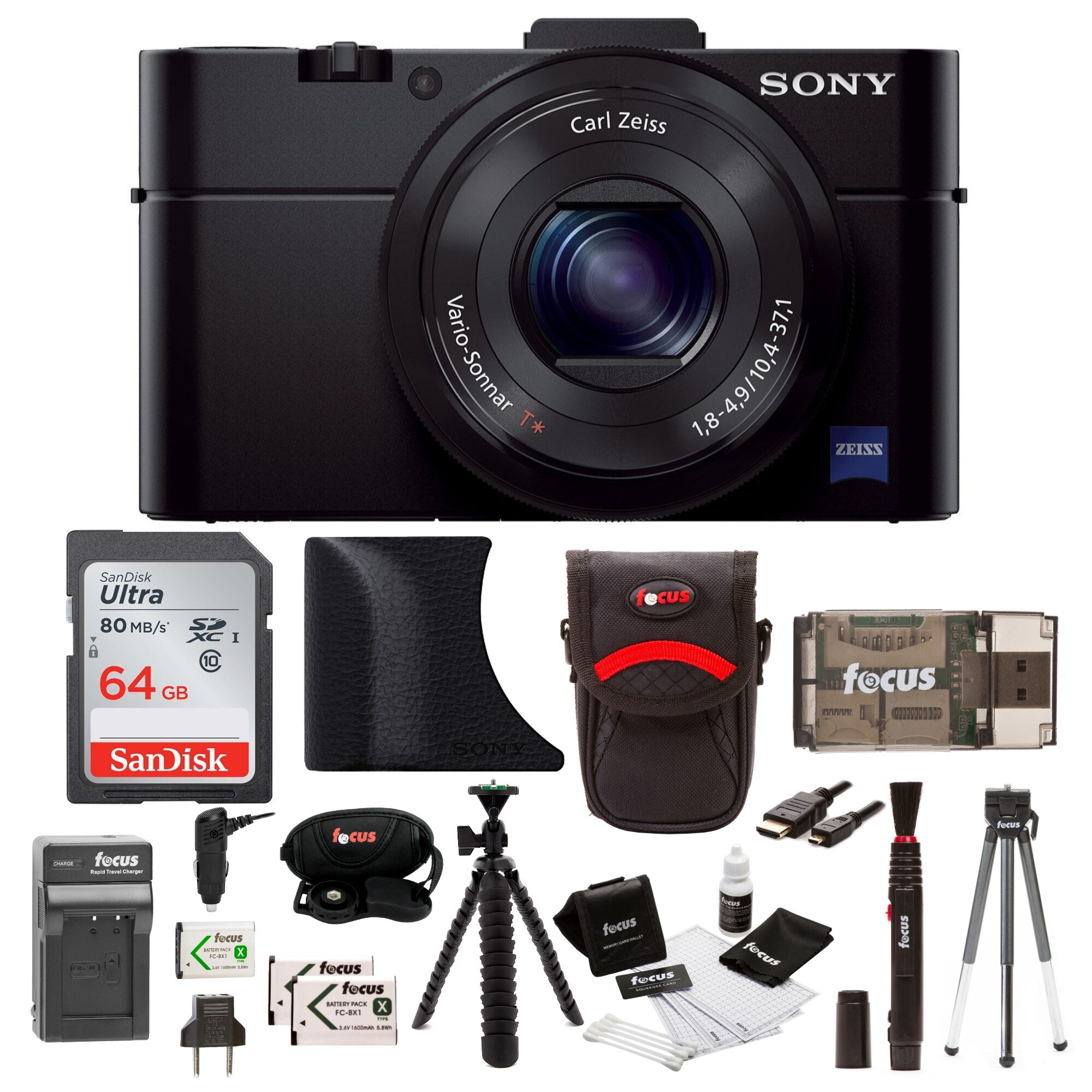 Sony Dsc Rx100m Ii Digital Camera W 8 Inch Table Tripod 64gb Sdhc Acc Bundle