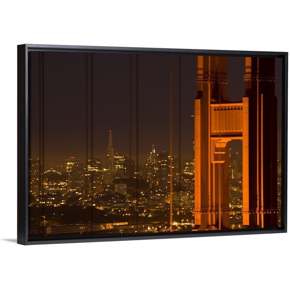 Usa California San Francisco Golden Gate Bridge North Tower With Cityscape Night Multi Color