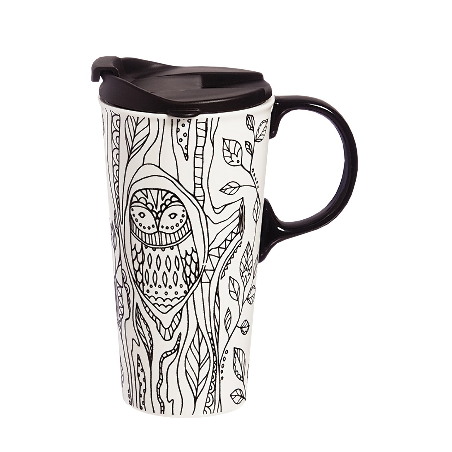 Shop Cypress Home Forest Friends Owl Coloring Book Ceramic Travel Coffee Mug 17 Ounces 5 33 In Overstock 23054985