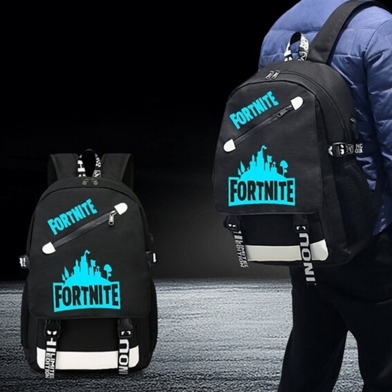 shop night light fortnite backpack with usb charger school bags free shipping today overstock 27518384 - night light fortnite