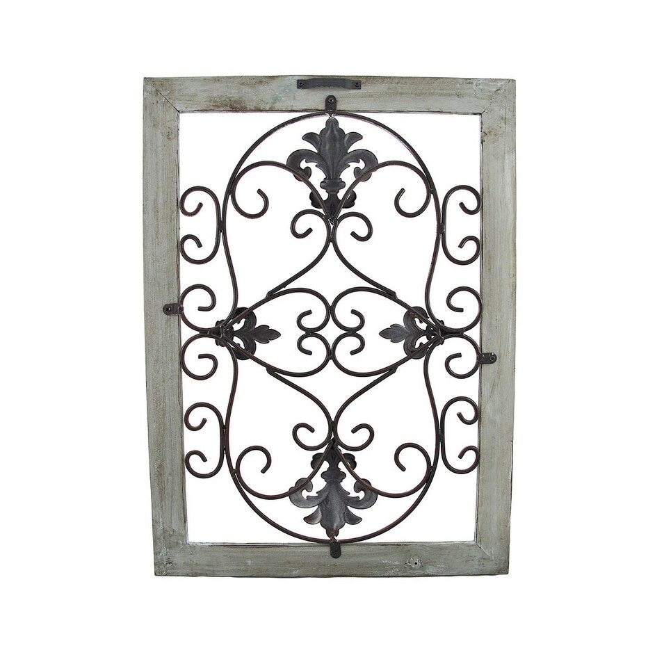 Shop Distressed Wooden Green Frame Wrought Iron Fleur De Lis Wall