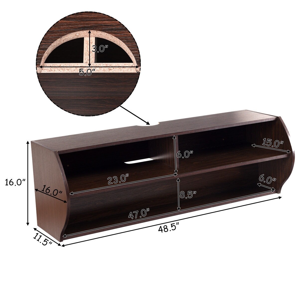 Shop costway 48 5 2 tier modern floating shelf wall mounted hanging tv audio video console as pic free shipping today overstock com 24114720
