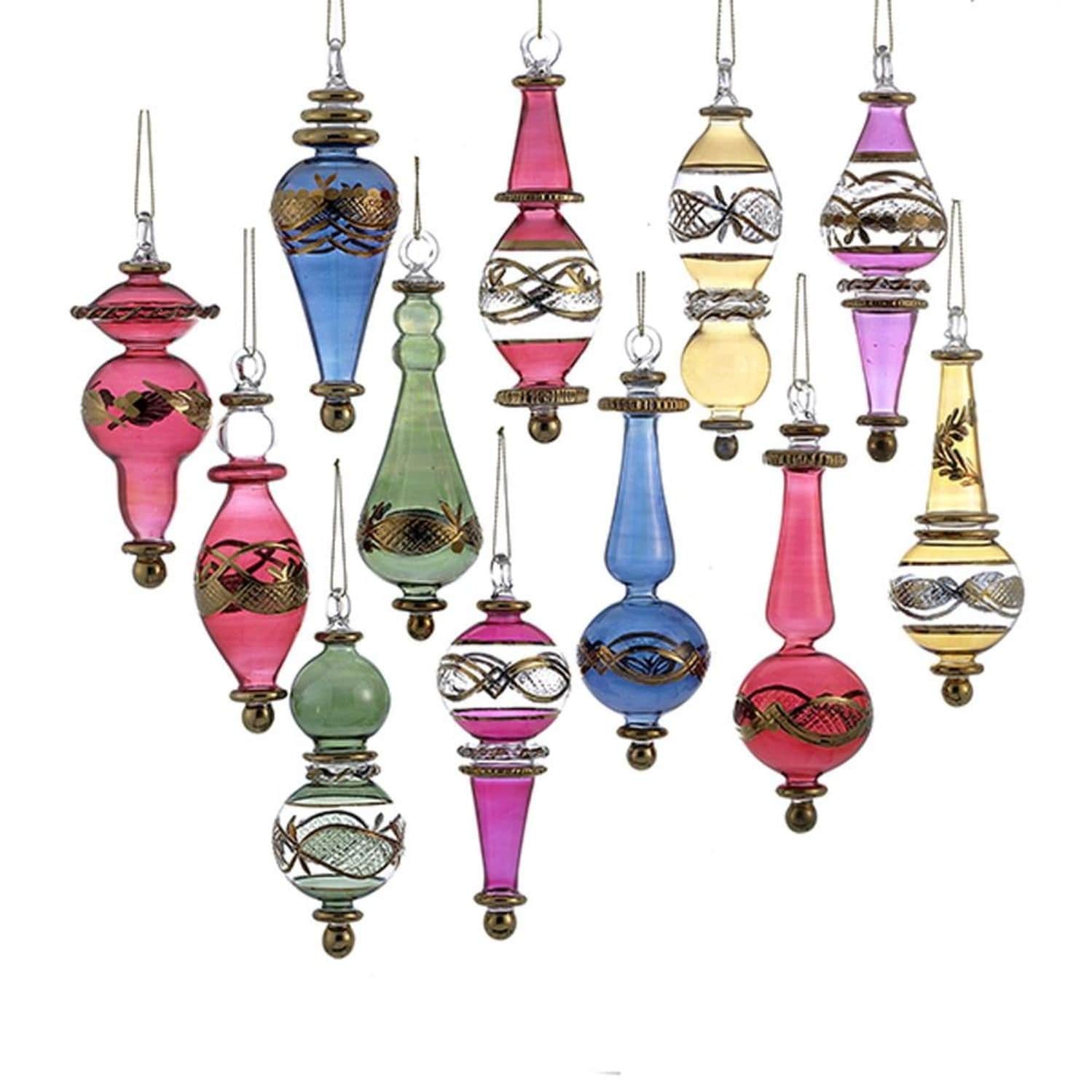 Set Of 12 Vibrantly Colored Decorative Christmas Glass Drop Ornaments Set Of 12 Vibrantly Colored Decorative Christmas Glass Drop Ornaments