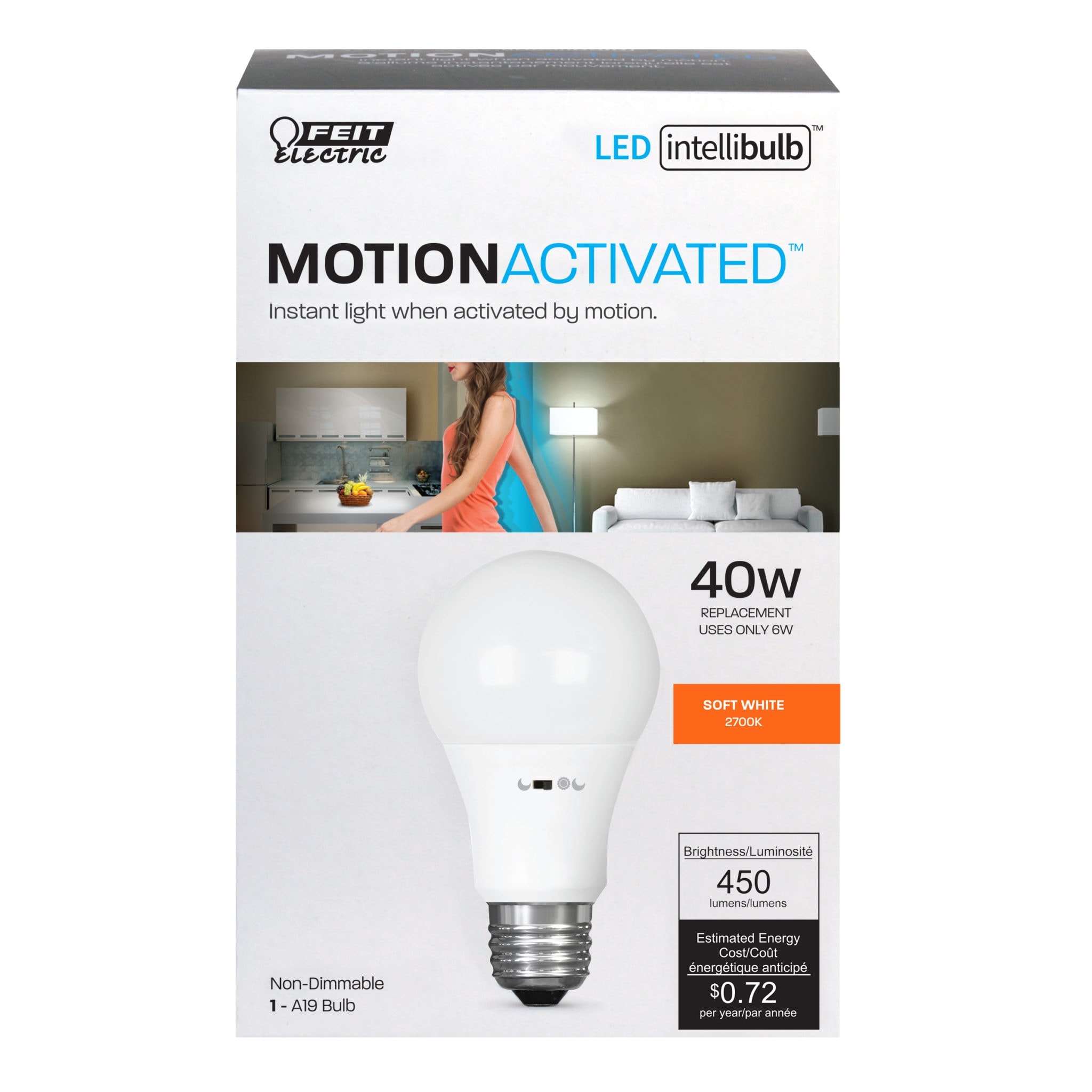 Feit A450 827 Mm2 Ledi Intellibulb Motion Activated A19 Led Bulb 6w Soft White