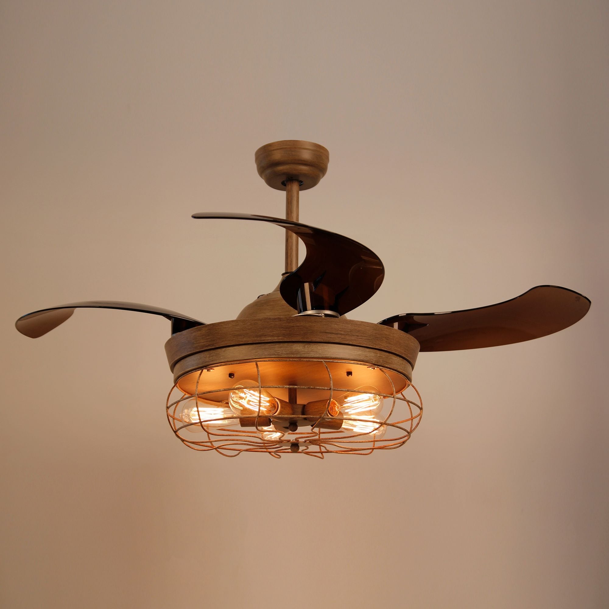 Rustic 42 Inch Oak Foldable 4 Blades Cage Ceiling Fan With 5 Rustic 42 Inch Oak Foldable 4 Blades Cage Ceiling Fan With 5 Lights Free Shipping Today 18915982